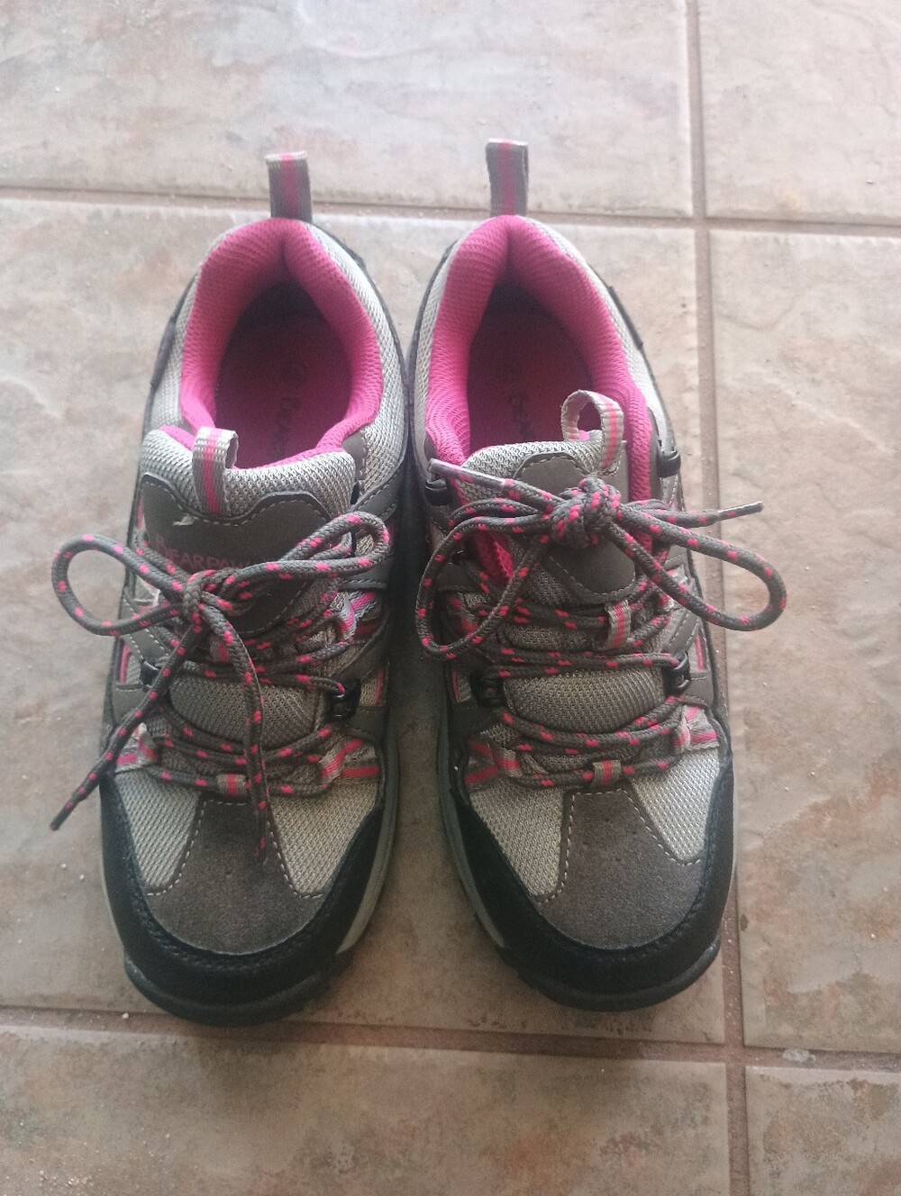 Women's BearPaw Grey and Pink Trail Sneakers